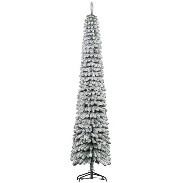 Árvore de Natal Estreita Nevada 240 cm com 603 Ramos e Suporte Metálico Dobrável para Sala de Estar, Interior, Verde