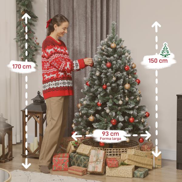 Árvore de Natal Artificial 150 cm Árvore de Natal com 581 Ramos com Efeito Neve 44 Pinhas Verde
