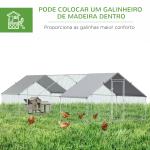 Galinheiro Exterior Grande 24 m² Gaiola para 16 - 24 Galinhas 3x8x2 m Galinheiro de Aço Galvanizado com Cobertura de PE e Porta com Fecho para Patos e Coelhos Prateado