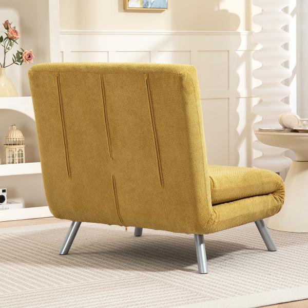 Sofá Cama de 1 Lugar Dobrável Estofado em Tecido Amarelo Mesclado com Encosto Ajustável em 5 Níveis 80x75x83 cm