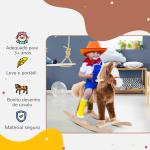 Cavalo de Brincar para crianças +3 anos com Pegas Estrutura Metálica e Base em Madeira Carga 40 kg 74x33x62 cm Castanho
