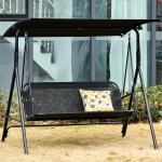 Baloiço de Jardim de 2 Lugares Baloiço com Teto Ajustável em Ângulo para Terraço Balcão Carga Máxima 200kg Aço 172x110x155cm Preto