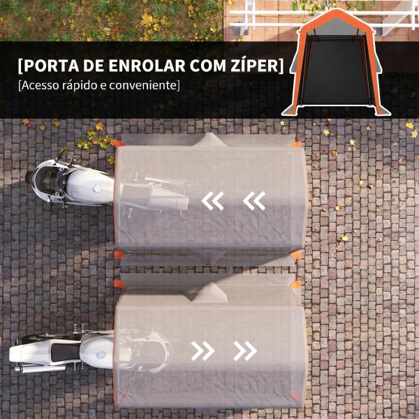 Tenda Garagem Portátil 2,4x1,8 m para Carro Impermeável com Porta Zipada e Enrolável, Janelas UPF30+ Cinzento Claro
