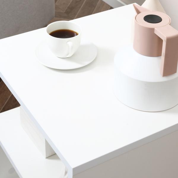 Mesa de Apoio com Forma de S Compartimentos Abertos 2 Níveis Desenho Elegante 50x50x50cm Branco