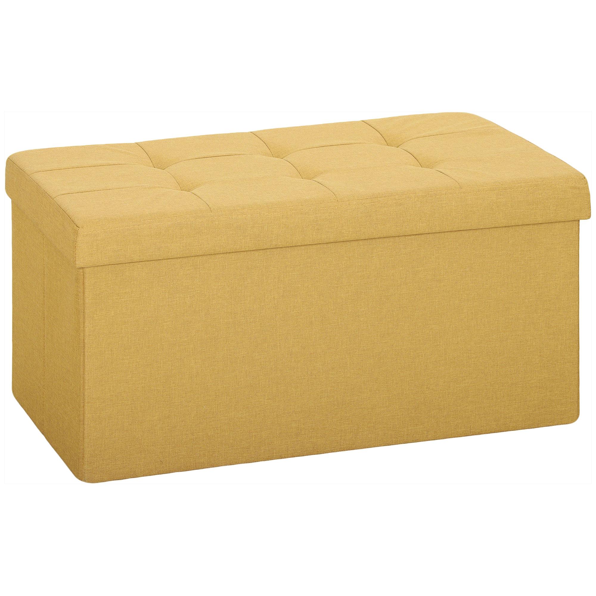 Puff de Arrumação Banco de Arrumação Dobrável 84 L 76x38x38 cm Estofado em Linho Sintético Amarelo