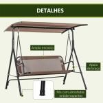 Baloiço de Jardim de 2 Lugares Baloiço com Teto Ajustável em Ângulo para Terraço Balcão Carga Máxima 200kg Aço 172x110x155cm Marrom