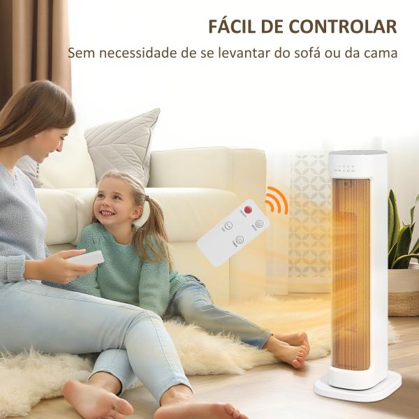 Aquecedor Elétrico de Baixo Consumo 2000W com 3 Modos Termostato Regulável Proteção contra Sobreaquecimento 21x19,7x61 cm Branco