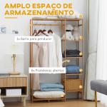 Suporte para Cabides de Bambu com Prateleira de Armazenamento de 6 Níveis e Vara Supensa 90x30x145 cm Madeira