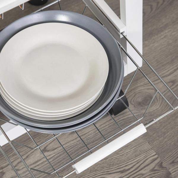 Carrinho de cozinha multifuncional com gavetas Cestas Prateleiras de especiarias Toalheiro Rodas 92x37x82 cm Branco