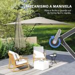 Chapéu de Sol Excêntrico 247x247 cm com Base Cruzada, Manivela, Capa Protetora e Toldo Giratório 360° 247x247x256 cm Caqui
