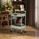 Carrinho Auxiliar com Rodas de 2 Níveis Carrinho de Cozinha com 1 Gaveta e 1 Cesto Carrinho Organizador 45x29,5x68 cm Verde Claro