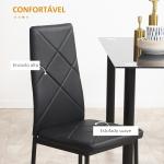 Conjunto de 4 Cadeiras de Sala de Jantar Estofadas em Couro Sintético com Encosto Alto e Pés de Aço 41x50x97 cm Preto