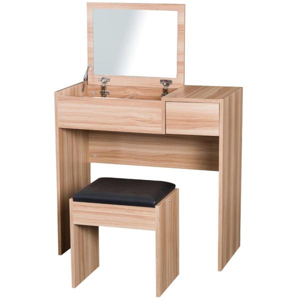 Toucador de Maquilhagem com Branco e Tampa Dobrável Mesa de Maquilhagem com Compartimentos e Gaveta 80x40x79cm Madeira