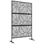 Biombo de 3 Painéis 122x198 cm Biombo Separador de Ambientes com Suporte Design de Folhas Grandes Preto