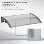 Marquise de Proteção 110x60cm Marquise Exterior para Portas e Janelas contra o Sol e Chuva com Suporte de PP Policarbonato Cinza