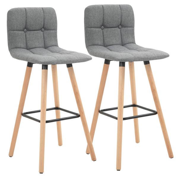 Conjunto de 2 Bancos de Bar Bancos Altos de Cozinha com Encosto Apoio para Pés Estilo Moderno 41,5x47x97,5 cm Cinzento
