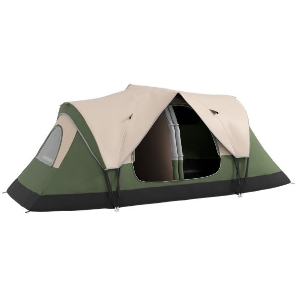 Tenda de Campismo Familiar para 5 - 6 Pessoas Dobrável com 2 Quartos e Bolsa de Transporte 450x215x180 cm Verde e Marrom