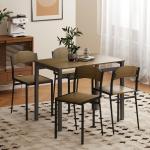Conjunto de Mesa e Cadeiras de Refeição Mesa de Cozinha Retangular com 4 Cadeiras Estilo Moderno Castanho Escuro e Preto