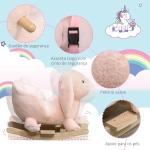 Baloiço Infantil com Forma de Coelho de Pelúcia Baloiço para Bebés 18 - 36 Meses com Som Cinto de Segurança Guidão e Apoio para os Pés 60x33x50cm Rosa