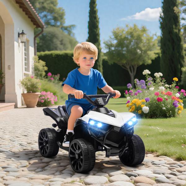 Quad Elétrico Infantil 6V Quad para Crianças dos 37 aos 72 Meses Velocidade até 3 km/h Faróis e Música 70x42x45 cm Branco