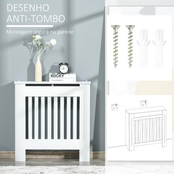 Cobertura Radiador 78x19x81 cm Cobertura para Radiador de MDF com Desenho Moderno e Prateleira Branco