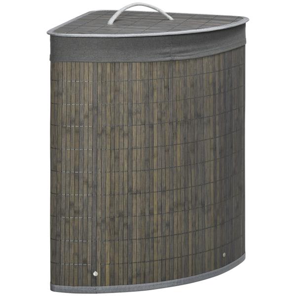 Cesto de Roupa de Bambu Capacidade de 55L Cesto para Roupa Suja com Tampa e Bolsa Amovível 38x38x57 cm Cinza