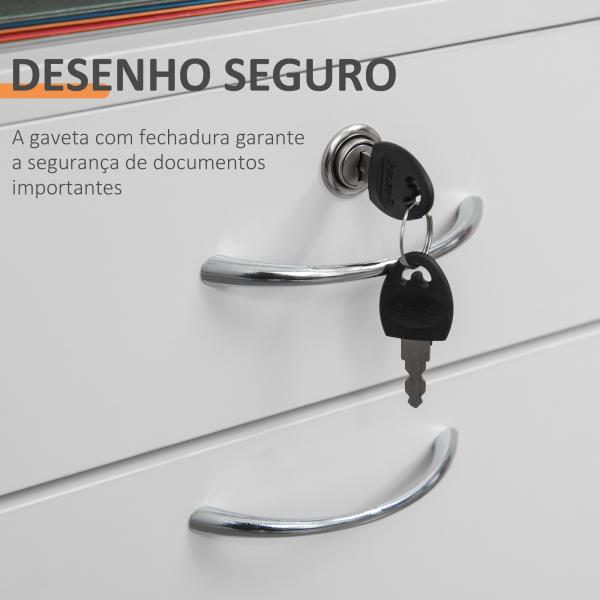 Bloco de Gavetas de Escritório com 4 Rodas Fechadura Prateleira Aberta e Armário 40x35x60 cm Branco