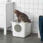 Caixa de Areia para Gatos com Pá Sanita para Animais de Estimação com 2 Portas 44x55x39 cm Branco e Cinza