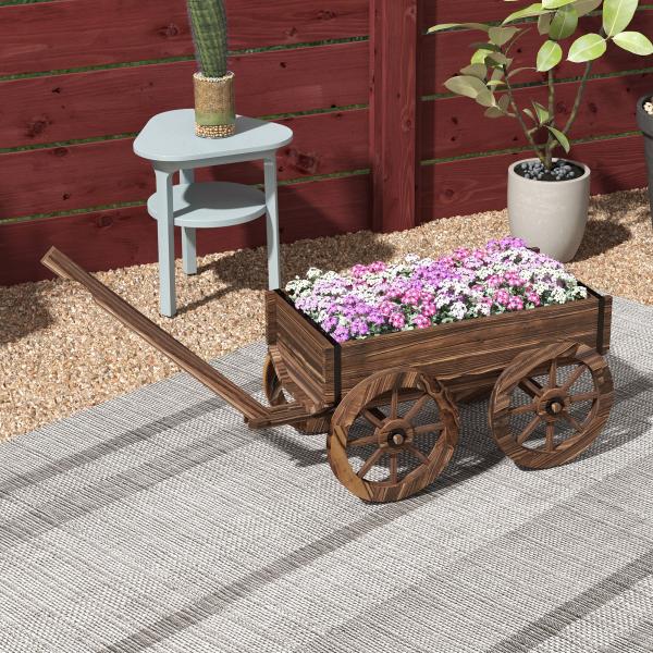 Floreira de Madeira Floreira de Exterior em Forma de Carrinho com 4 Rodas para Varanda Jardim Pátio 120x41x54 cm Madeira