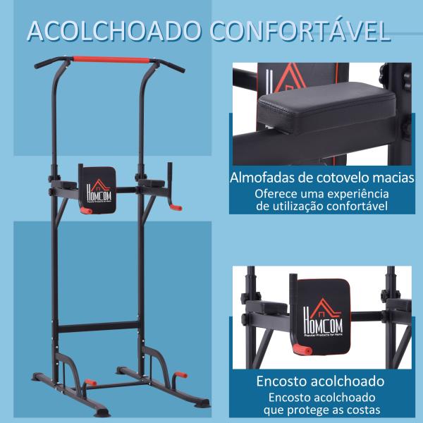 Torre de Exercícios Estação Multifuncional Altura Ajustável com 7 Orifícios para Treinamento Fitness para Casa Academia Escritório Carga Máxima 120kg 123x98x189 - 239cm Preto e Vermelho