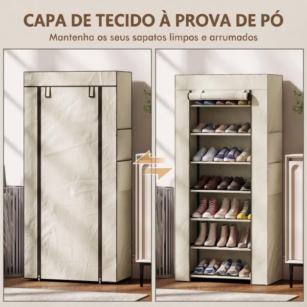 Sapateira de 7 Níveis, Sapateira Estreita em Aço com Capa em Tecido Não Tecido, 2 Bolsos, para 14 - 21 Pares, Bege
