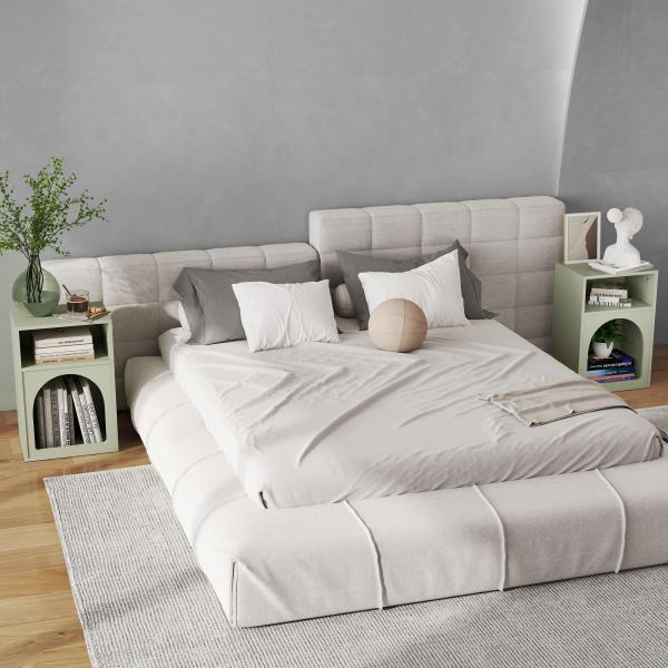 Mesa de Cabeceira Estreita com 2 Compartimentos Abertos e Design em Arco 40x30x60 cm Verde - Claro