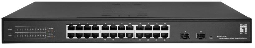 Switch de Rede Gerido L2 24P 10/100/1000Mbps + 2P SFP (Preto) - LEVEL ONE