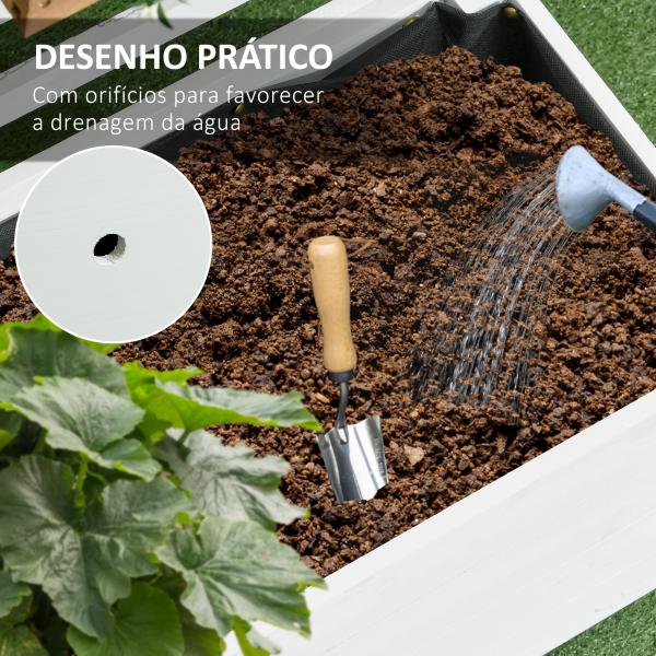 Floreira com Treliça de Madeira Maciça com 4 Rodas e Malha Geotêxtil para Cultivos de Plantas Flores 76x30x155 cm Branco