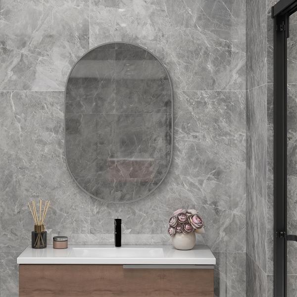Espelho Casa de Banho 60x90 cm Espelho Decorativo de Parede com Estrutura de Alumínio Horizontal ou Vertical Prata