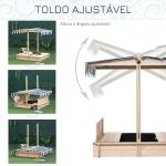 Caixa de Areia de Madeira para Crianças acima de 3 Anos com Banco e Toldo Ajustável Carga 50 kg 106x106x121 cm Madeira