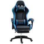 Cadeira Gaming Cadeira Gamer de Pele PU Reclinável 135° Apoio para a Cabeça e Apoio para os Pés 65x65x121 - 129 cm Preto e Azul