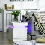 Mesa de Cabeceira com Luz LED Mesa de Cabeceira Painel de Alto Brilho 2 Gavetas e Controlo 45x35x52 cm Branco