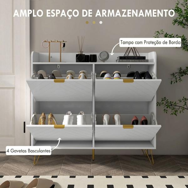 Sapateira Estreita com 4 Gavetas Basculantes e Prateleiras Ajustáveis para 16 Pares 106x24x102 cm Branco