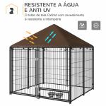 Parque para Cães com Toldo com Suporte Giratório para Comida 2 Tigelas Incluídas 141x141x151 cm Preto Marrom