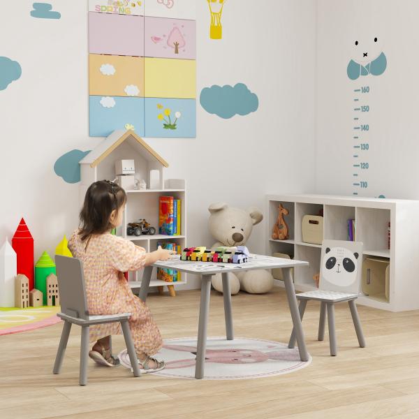 Conjunto de Mesa e Cadeiras para Crianças de 3 Peças Mesa Infantil com 2 Cadeiras Conjunto de Móveis para Atividades Cinza