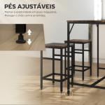 Conjunto de Mesa de Bar com 4 Bancos com Apoio para os Pés Mesa de 100x60x88cm e Bancos de 32x32x57cm Preto e Nogueira