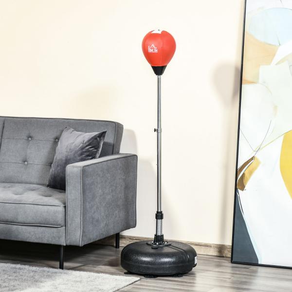 Saco de Boxe de Pé com Altura Ajustável de 4 Níveis Punching Ball com Base Preenchida Luvas e Inflador para Adultos e Adolescentes Ø45x132 - 158cm Preto e Vermelho