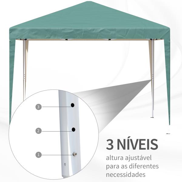 Tenda Dobrável 295x295x255 cm com Bolsa de Transporte Altura Ajustável Anti - UV para Terraço Pátio Verde