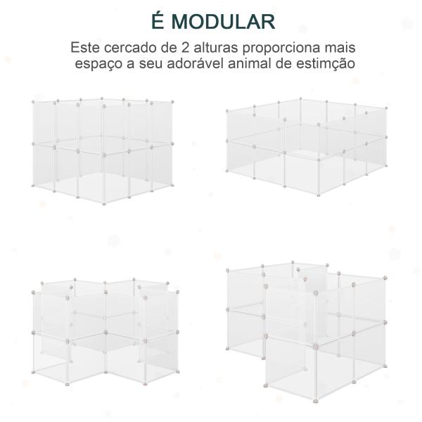 Recinto para Pequenos Animais Modular de Metal com 12 Painéis e 24 Conectores para Coelhos Porquinhos da Índia 105x105x45 cm Branco