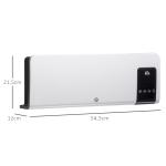 Aquecedor Elétrico de Parede 1000W/2000W Aquecedor com Ecrã LED Controlo Remoto Termostato Temporizador 54,5x12x21,5cm Branco