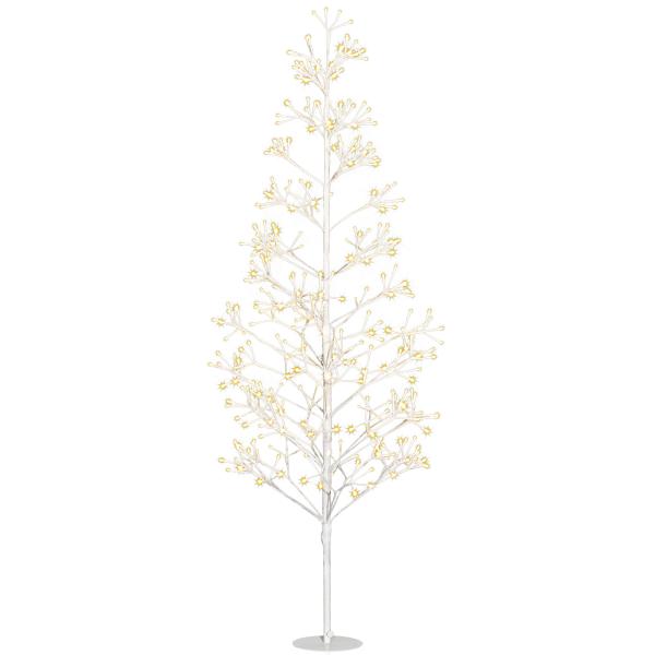 Árvore de Natal Artificial 180 cm com 384 Luzes LED Branco - Quente Ramos Flexíveis Base de Aço Branco