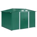 Abrigo de Jardim 258x206x178cm 5,3m² Abrigo de Aço Galvanizado com Portas de Correr e Ventilações para Armazenamento de Ferramentas Jardinagem Verde