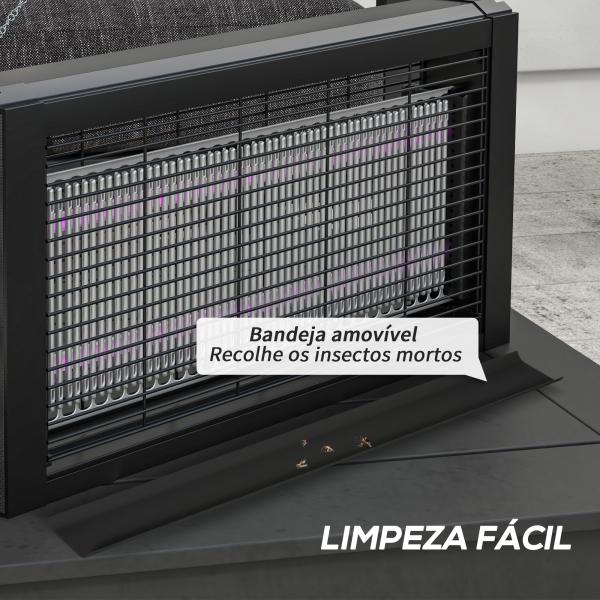 Lâmpada Anti - Mosquitos com Luz LED Mata Mosquitos Elétrico 8W Efetivo para 60 m² com Corrente para Interior Jardim Terraço Pátio 49x6x25 cm Preto