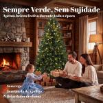 Árvore de Natal 180 cm com 250 Luzes LED, 11 Modos, Comando à Distância, 800 Pontas e Base Dobrável em Aço, Verde
